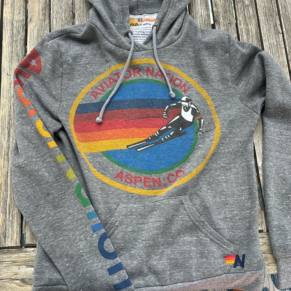 AVIATOR NATION XS preloved, good condition Aspen, CO grey hoodie.